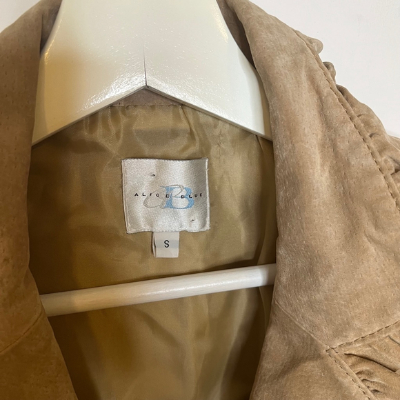 Vintage Suede Leather Blazer Jacket Tan Brown Boho Ruffle Trim Alice Blue S - Picture 8 of 17